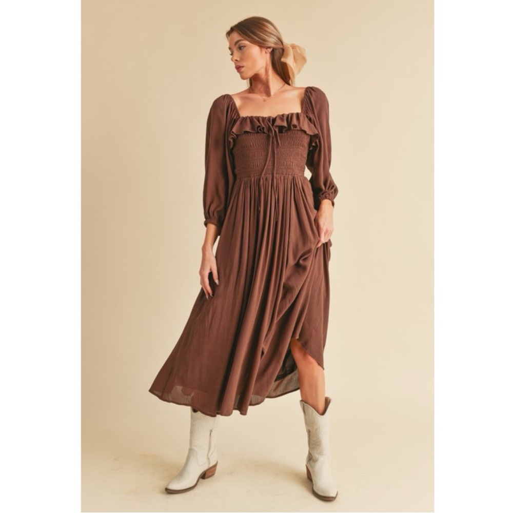 Elegant Brown Midi Dress - Picture 8 of 11
